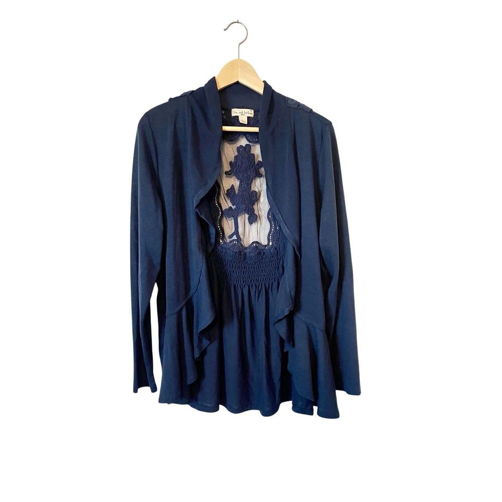 Live and Let Live Navy Blue Open Front Lace Back Cardigan Plus Size 1X